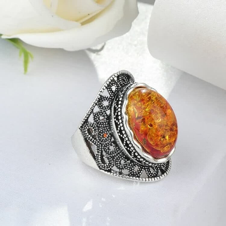 Antique Silver Plated Amber Ring