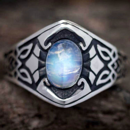 Oval Cut Moonstone Celtic Totem Ring