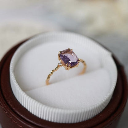 Amethyst Sugar Cube Wave Design Ring