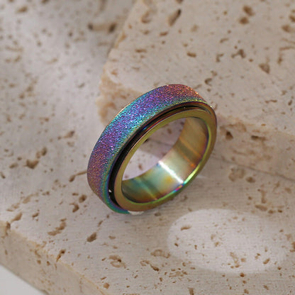 Rainbow Colored Frosted Rotatable Ring