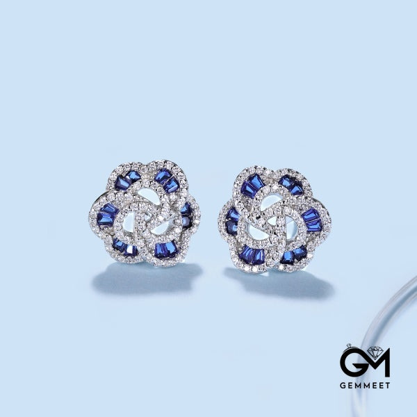 S925 Sterling Silver Blue Zircon Flower Earrings