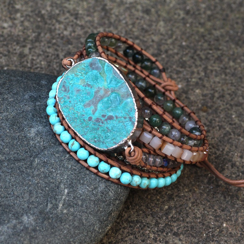 Ocean Stone Woven Leather Multi-Layer Decorative Bracelet