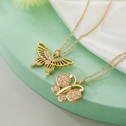 Full Stones Hollow Butterfly Pendant Necklace