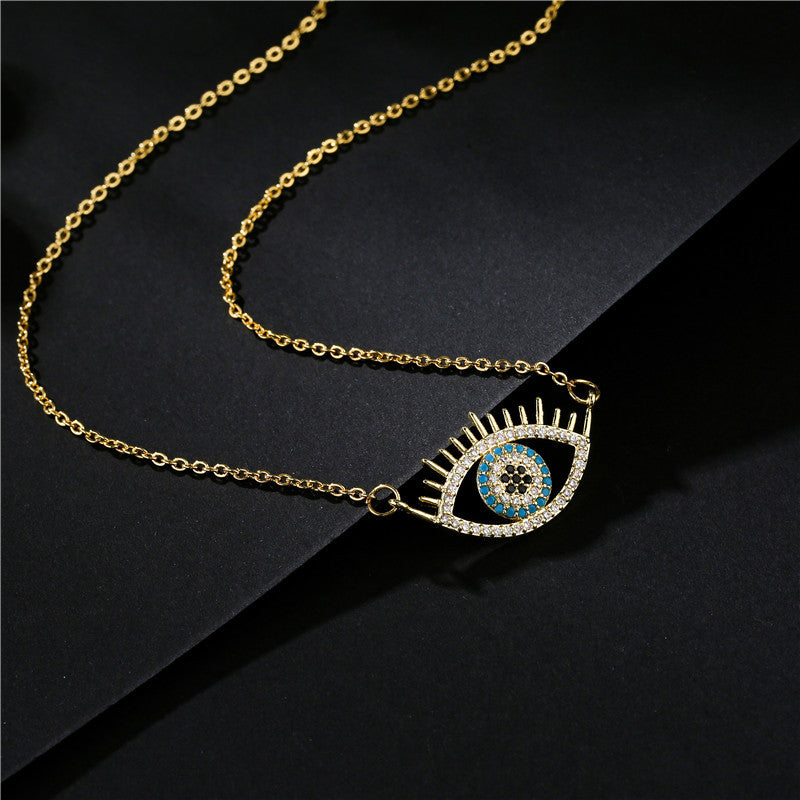 Hollow Evil Eye Hamsa Full Stones Pendant Necklace