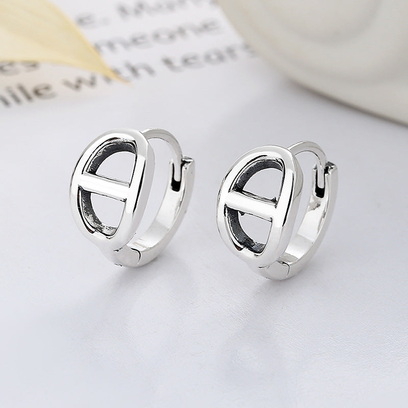 925 Sterling Silver Personality Pig Nose Design Earrings