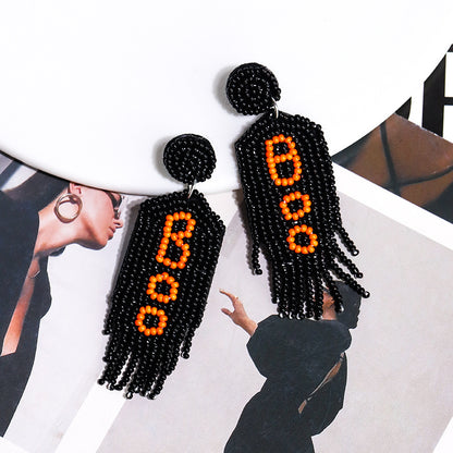 Halloween Alphabet Boo Tassel Handmade Bead Earrings