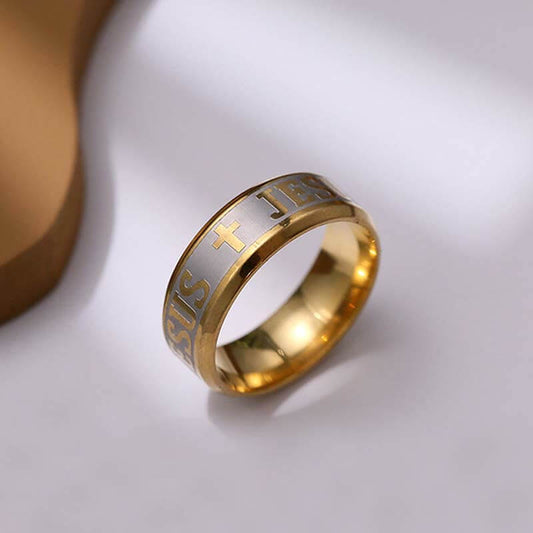 Jesus Cross Letter Bible Wedding Band Ring