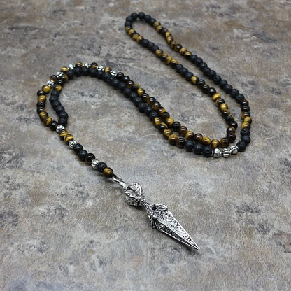 Tiger Eye Lava Stone Alloy Arrow Pendant Necklace