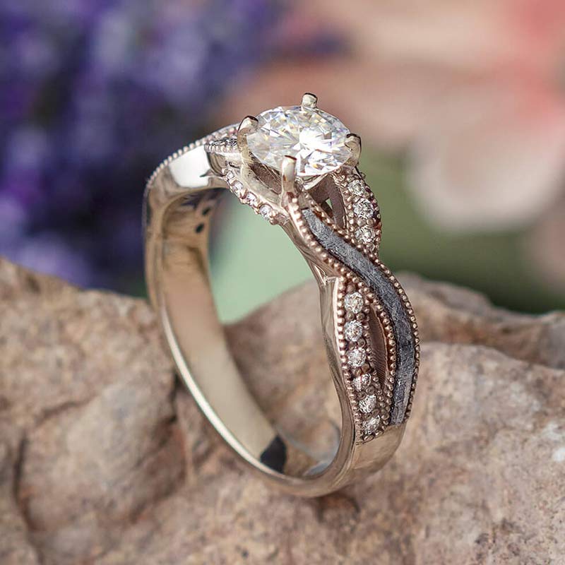 Twist Meteorite Bridal Ring Set