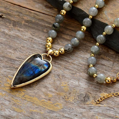 Labradorite Long Heart Shape Pendant Necklace