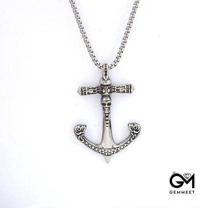 Titanium Steel Boat Anchor Skeleton Necklace