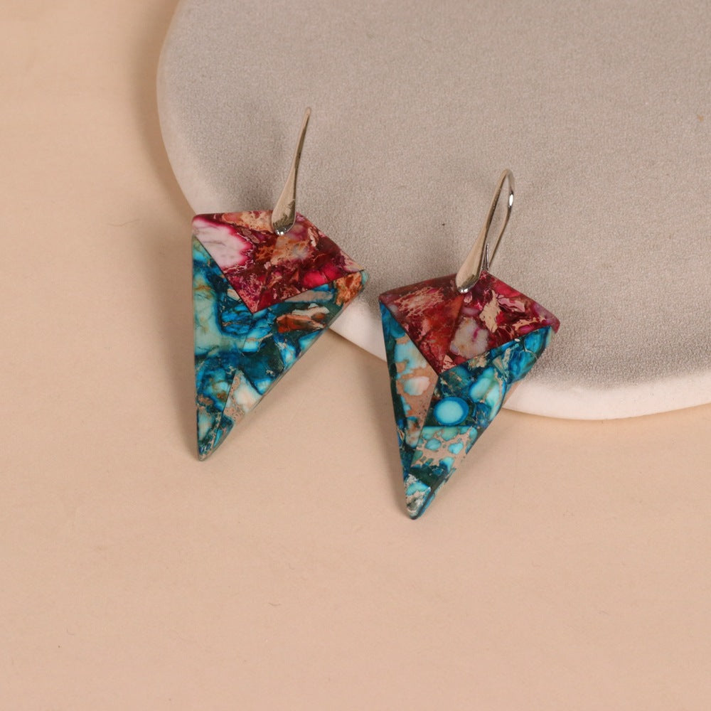 Geometric Triangle Royal Pine Pendant Earrings