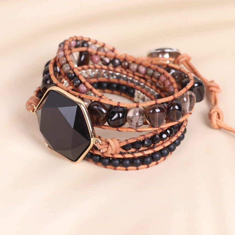 Obsidian Double Pendant Wrap Bracelet