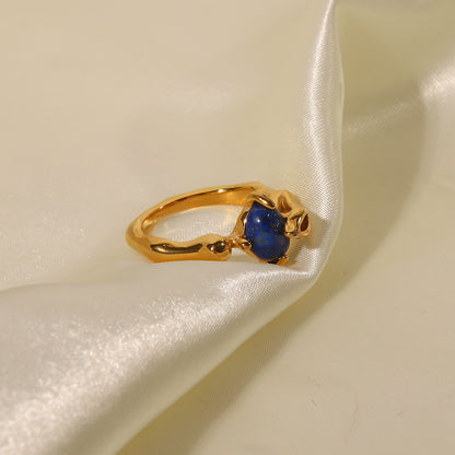 Court Vintage Titanium Prong Seting Lapis Lazuli Signet Ring