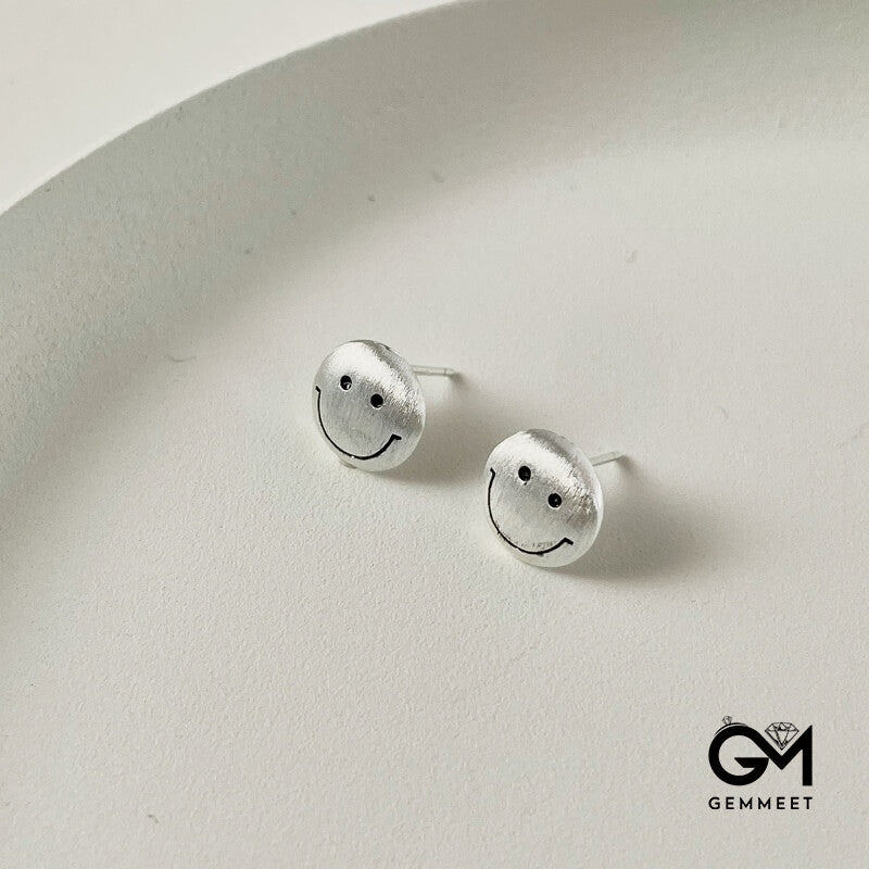 S925 Sterling Silver Smiley Face Simple Stud Earrings