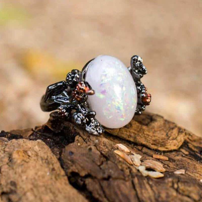 "Midnight Blossom: -Magic Tree Opal Ring