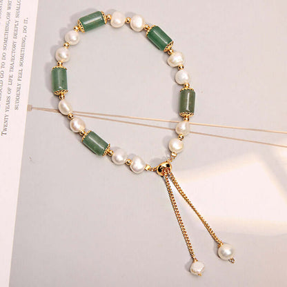 Green Aventurine With Pearl Gemstone Bracelet