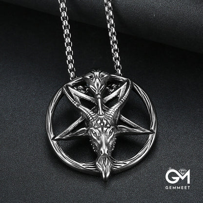 Stainless Steel Sheephead Pentagram Pendant Necklace