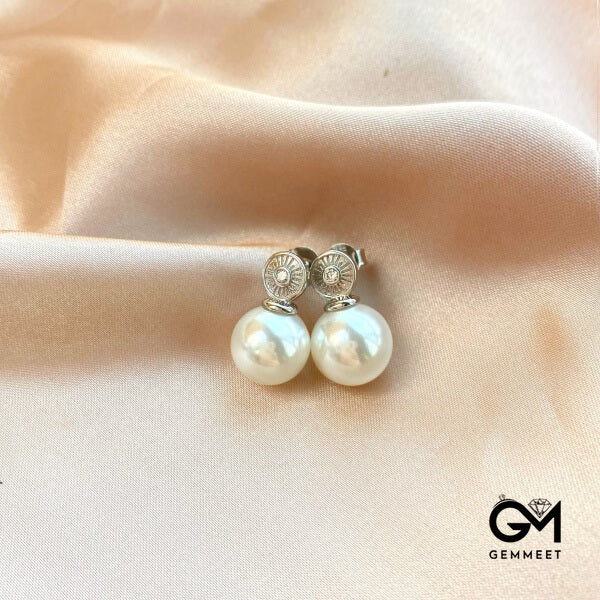 S925 Silver Round Zircon Single Large Pearl Earring