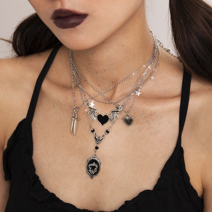 Halloween Layers Choker Black Heart Pendant Necklace