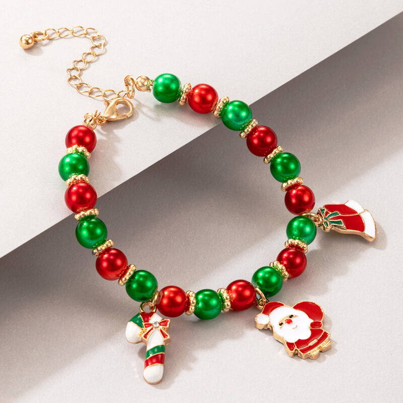 Christmas Bracelet Santa Claus Cane Drip Oil Lobster Clasp Adjustable Bracelet