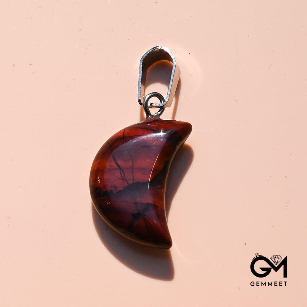 Picture Stone Crystal Agate Crescent Moon Pendant