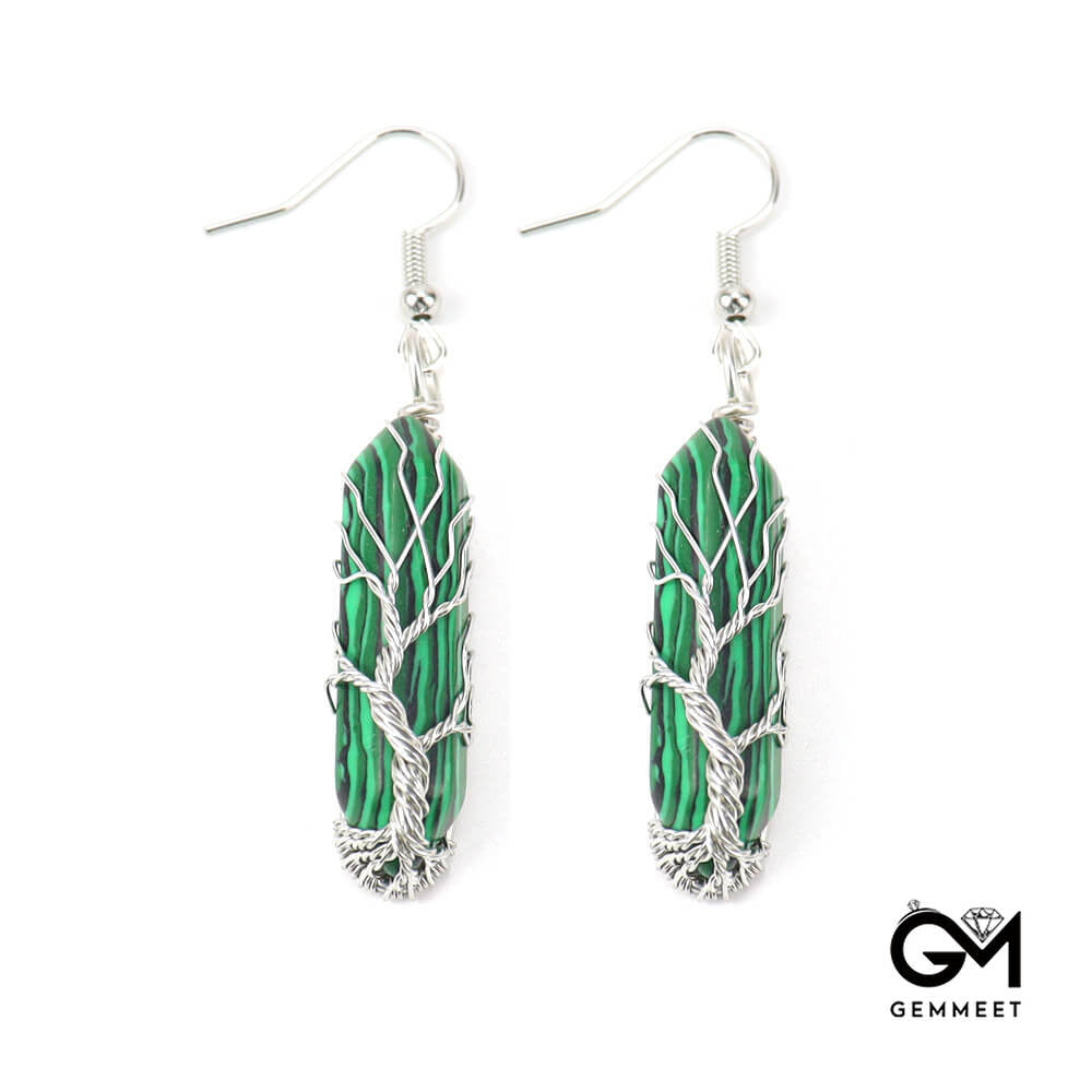 Crystal Hexagonal Tree of Life Alloy Earrings