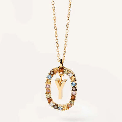 INITIAL LETTER Colourful Zircon Necklace