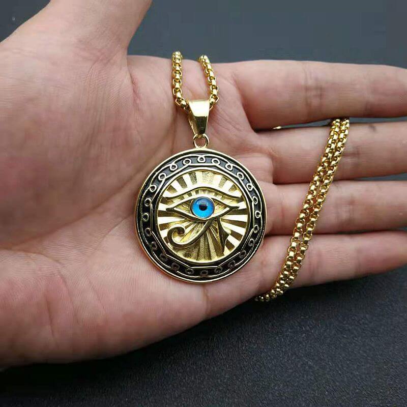 Eye of Horus Jewelry Titanium Steel Gold-plated Blue Eye Medal Pendant