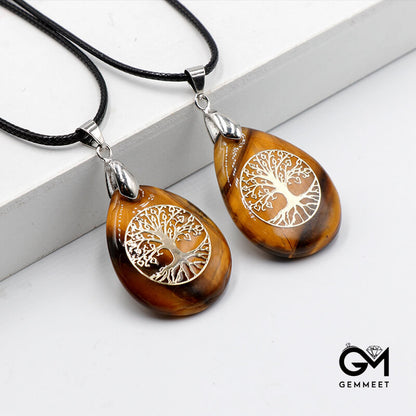 Crystal Tree of Life Water Drop Yoga Pendant