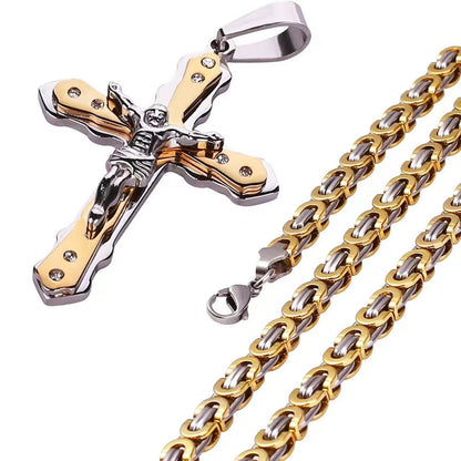 Fashion Men's Goldern Cross Pendant Necklace