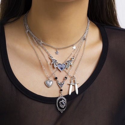 Halloween Sweet and Cool Creative Sword-shaped Necklace Dark Punk Love Wings Pendant Pendant