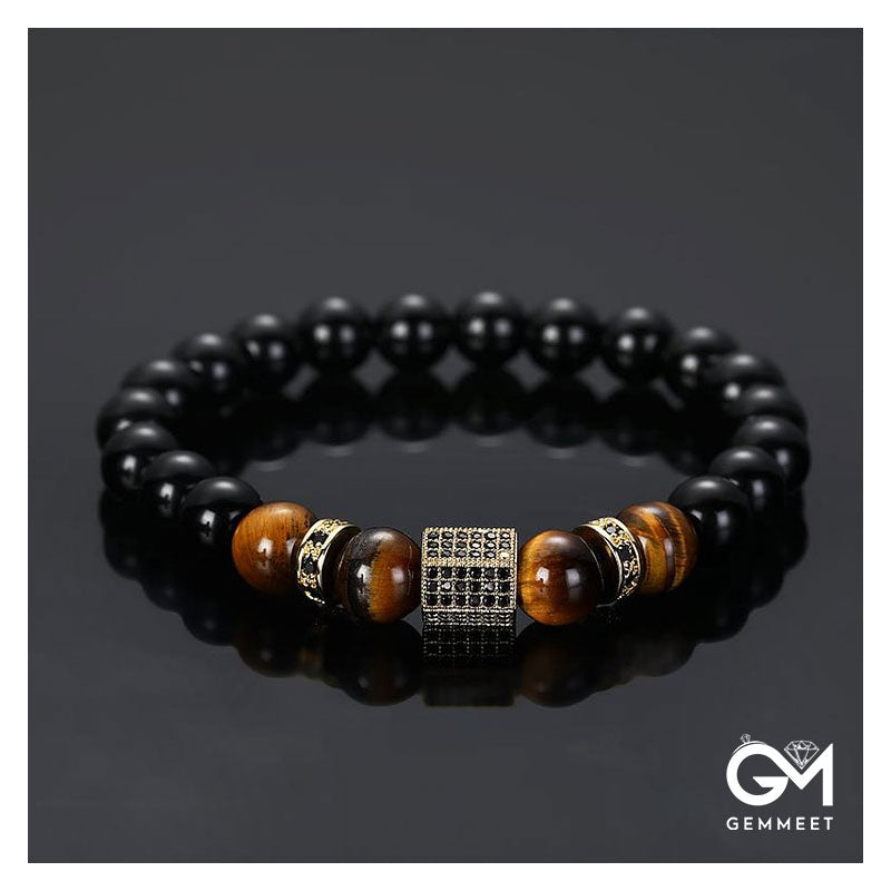 Men's Frosted Black Pearl Tiger Eye Stone Bracelet