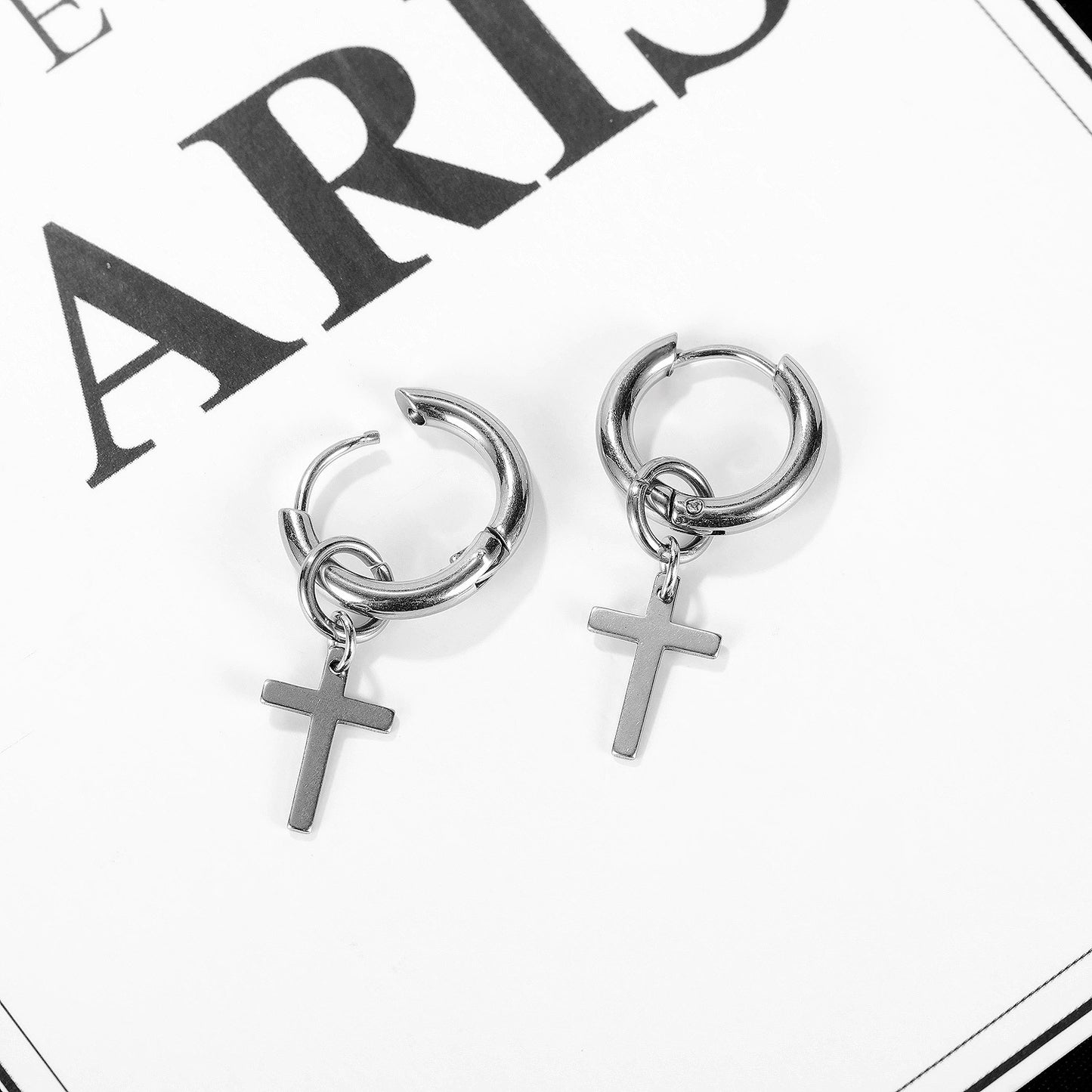 Stainless Steel Cross Pendant Dangle Earrings