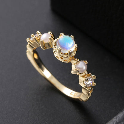 5 Stones Moonstone Engagement Ring