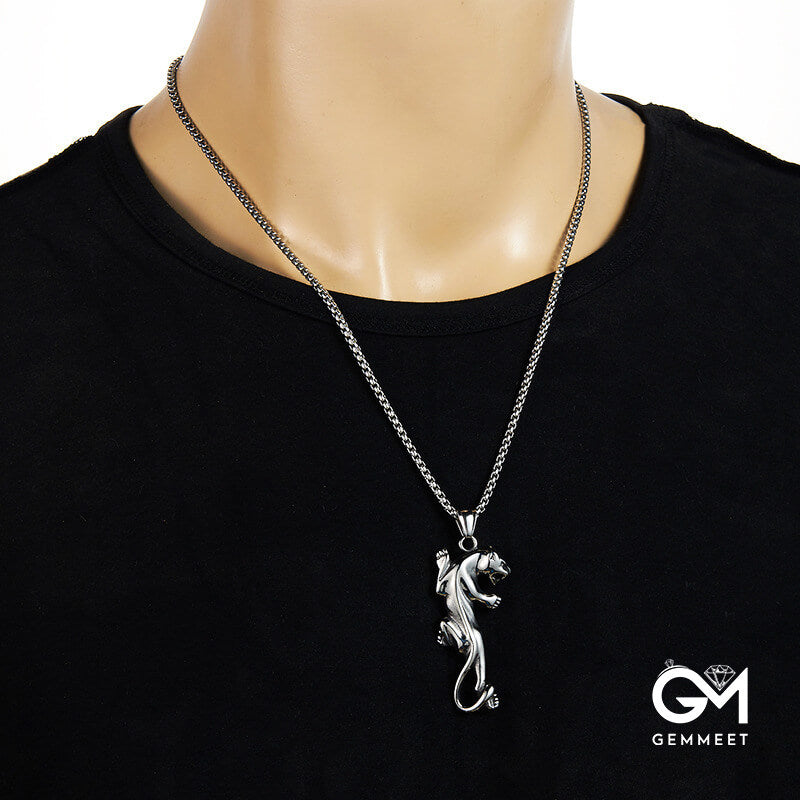 Men's Titanium Steel Cheetah Pendant Necklace