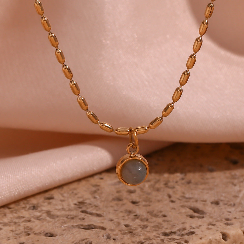 Stainless Steel Gold-plated Stone Pendant Necklace