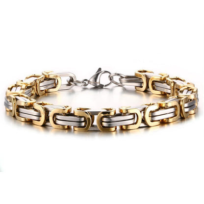 Men Stainless Steel Punk Byzantine Link Chain Bracelet