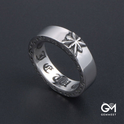 Simple Titanium Steel Octet Star Rune Ring