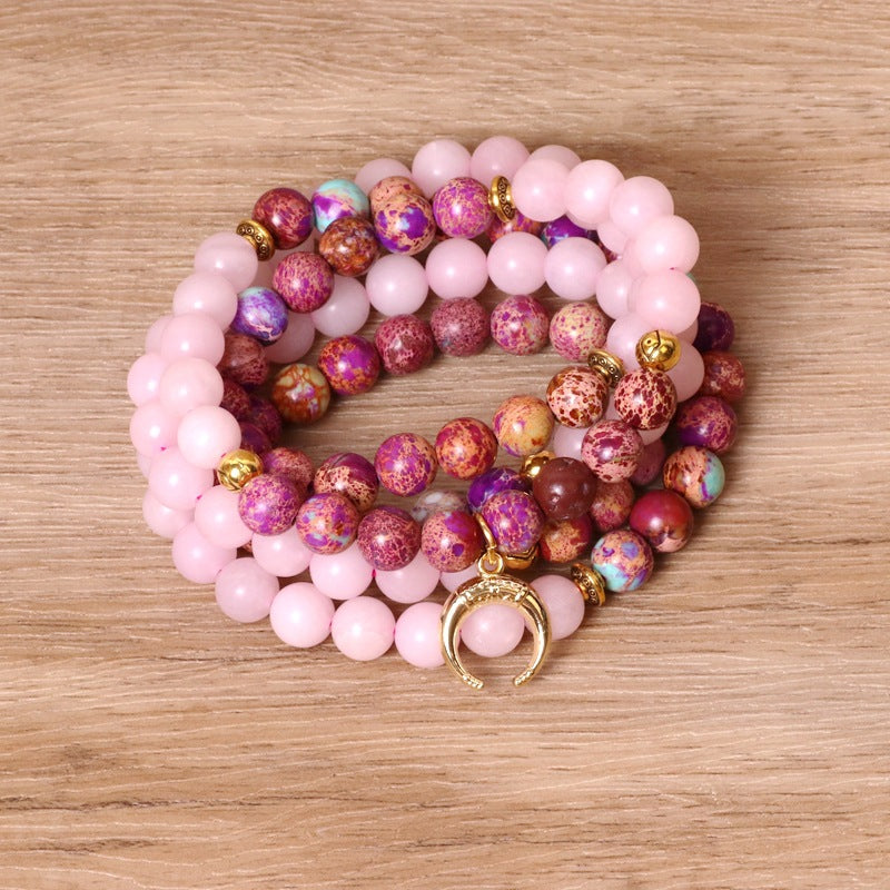 Pink 108 Beaded Elastic Bracelet