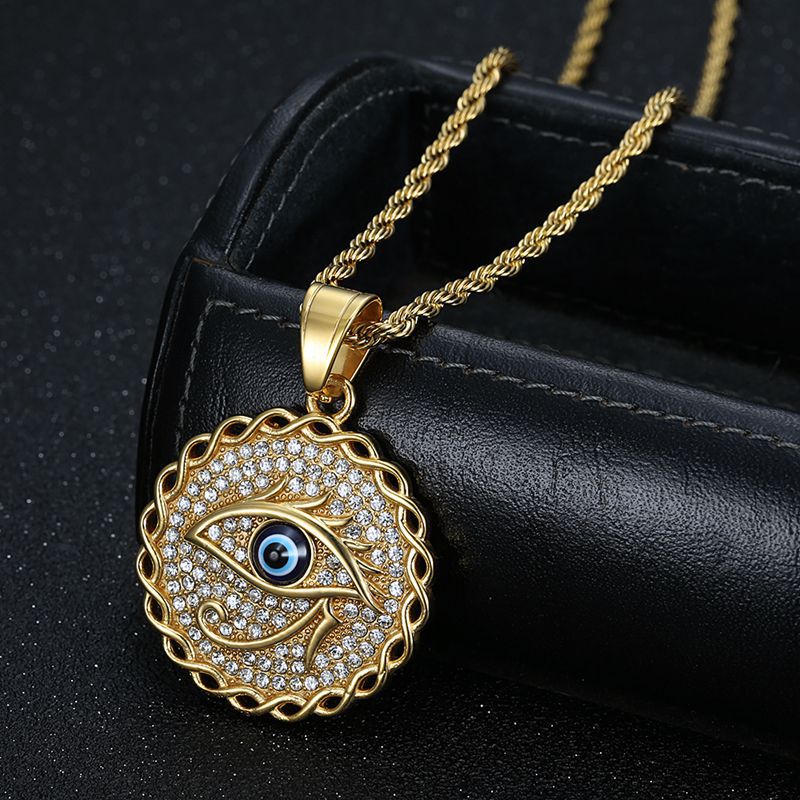 Hip Hop Jewelry Gold Plated Zircon Blue Eyes Eye of Horus Pendant