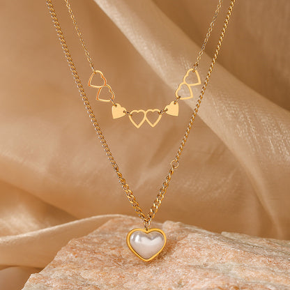 Cute Heart Shape Pendant Pearl Chain Necklace