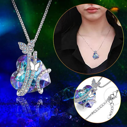 Heart With Butterfly Rhinestone Necklace