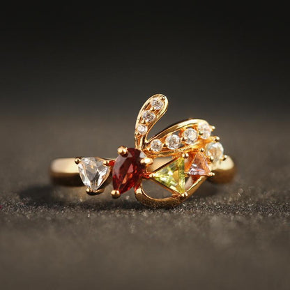 Water Drop Colorful Zircon Rabbit Ring