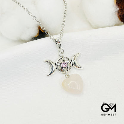 Bohemia Rose Quartz Crescent Moon Star  Necklace