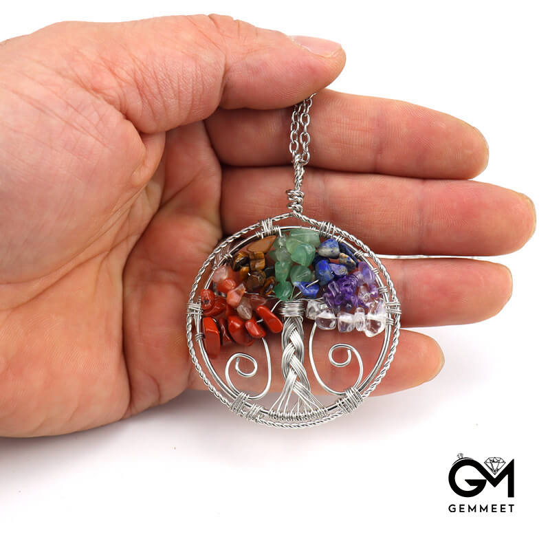 Crystal Tree of Life Double Loop Pendant Necklace