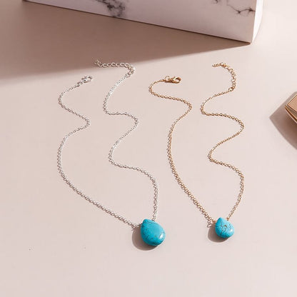 Turquoise Drop Shape Pendant Simple Collarbone Necklace