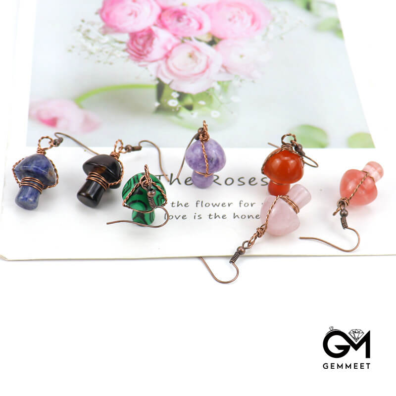 Cute Little Mushroom Crystal Earrings