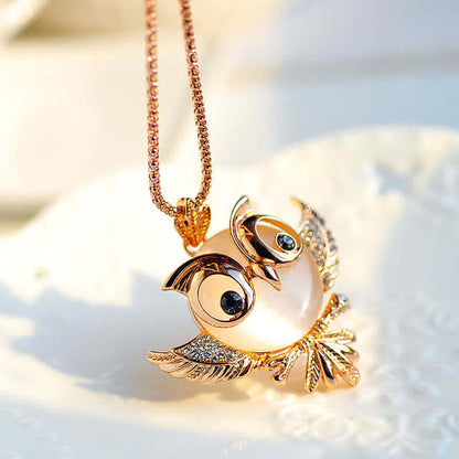 Women's Cute Owl Opal Necklace