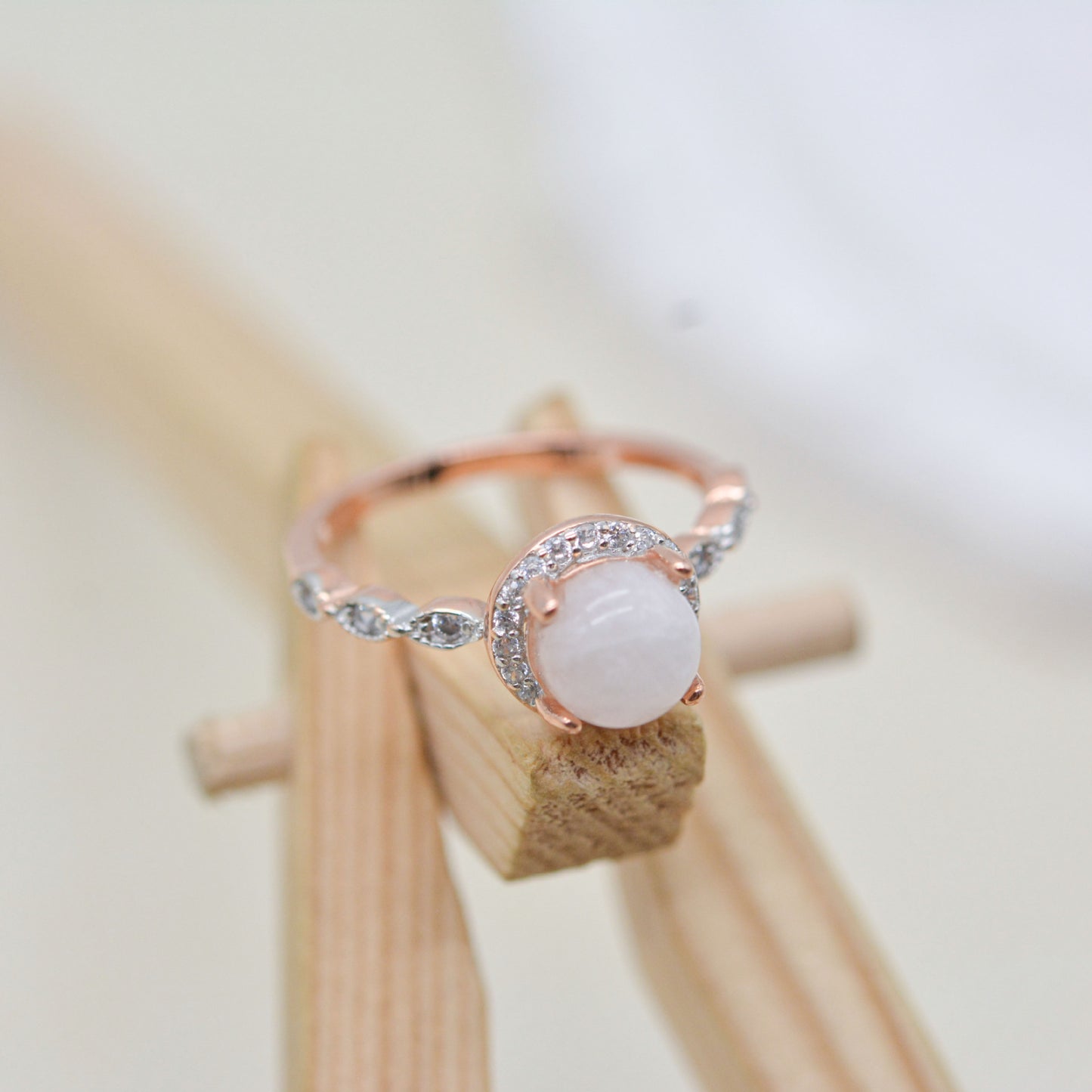 S925 Rose Gold Halo Moonstone Ring